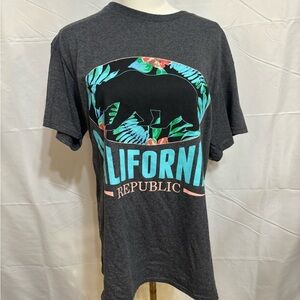 California Republic Floral Bear Graphic Tee Vibes Charcoal Gray Unisex